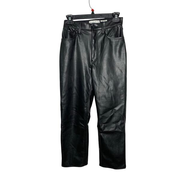 Abercrombie & Fitch Vegan Leather Ankle Straight Ultra High Rise Pant SHORT - Picture 4 of 7